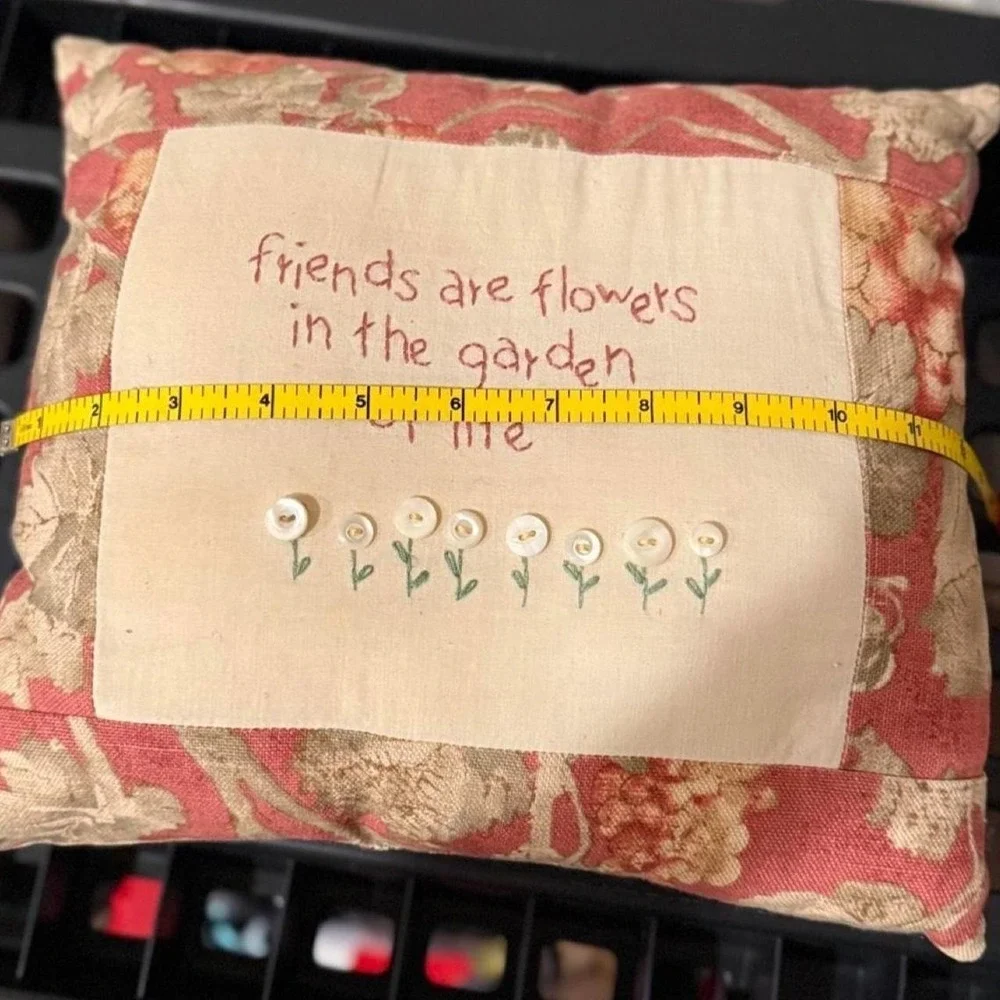 Vintage embroidered button pillow with quote accent pillow grannycore cottage